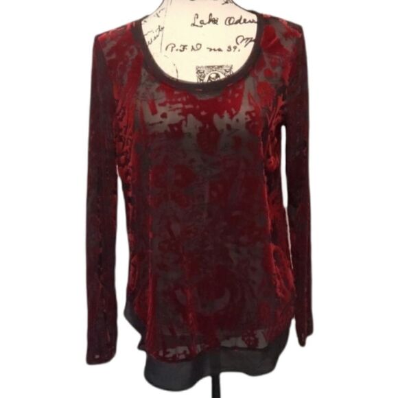 Vera Wang crushed red velvet & sheer black blouse - Picture 1 of 5